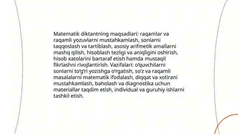 Matematik diktantning raqamlashga oʻrgatilishi 4