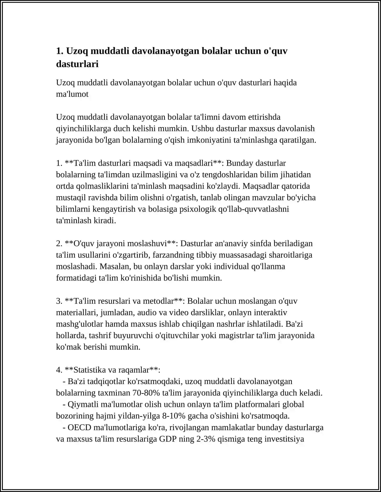 Uzoq muddatli davolanayotgan bolalar uchun o'quv dasturlari 4