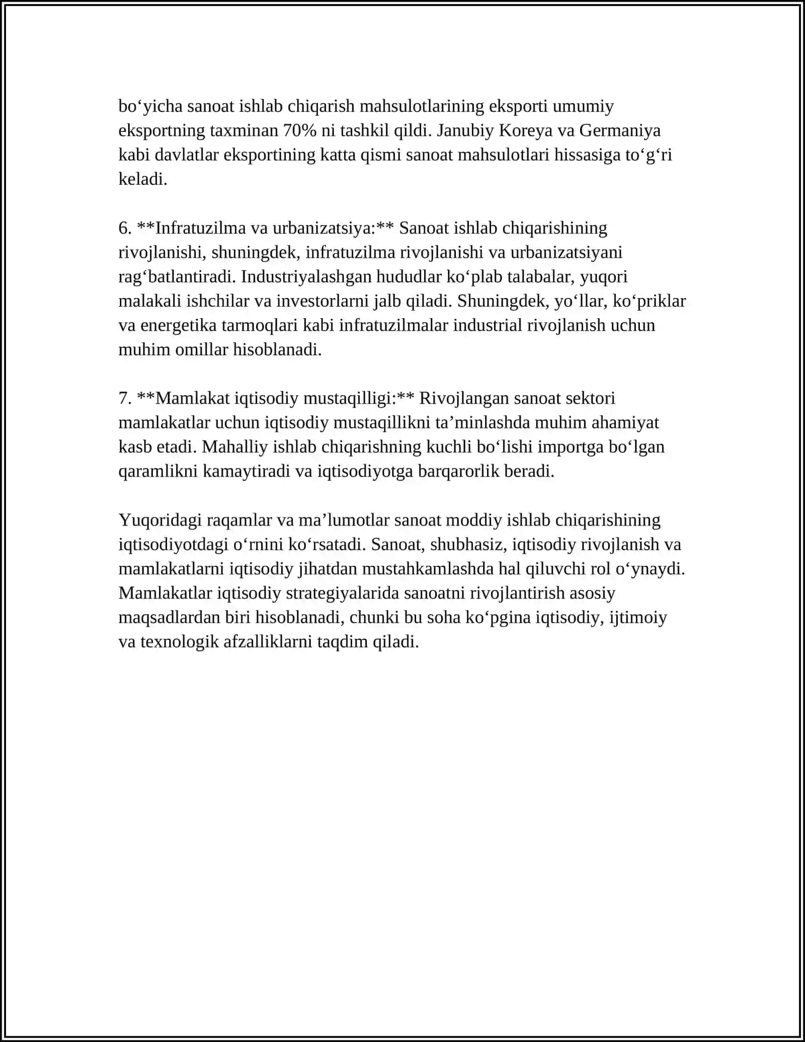 SANOAT MODDIY ISHLAB CHIQARISHNING ENG YIRIK YETAKCHI TARMOGʻI 4