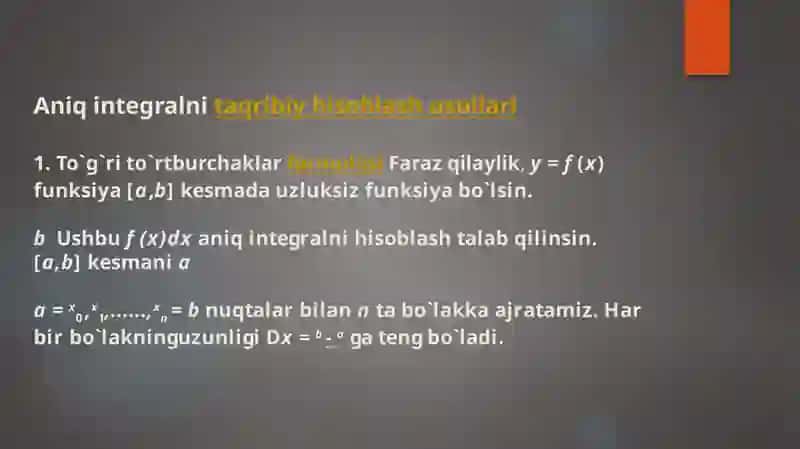 Aniq integralni taqribiy hisoblash usullari 4