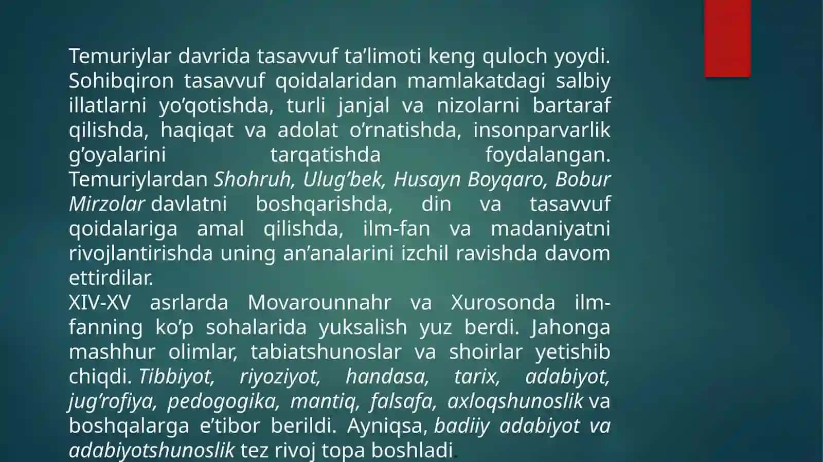 Amir Temur va Temuriylar imperiyasi fan va texnika yutuqlari 4