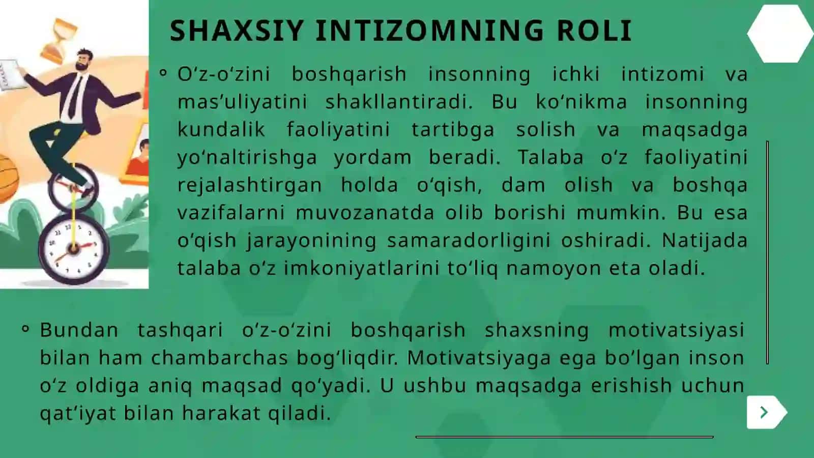 O'Z-O'ZINI BOSHQARISH KO'NIKMASINI RIVOJLANTIRISH 4
