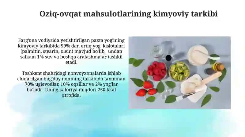 Oziq-ovqat maxsulotlarini kimyoviy tartibi 4