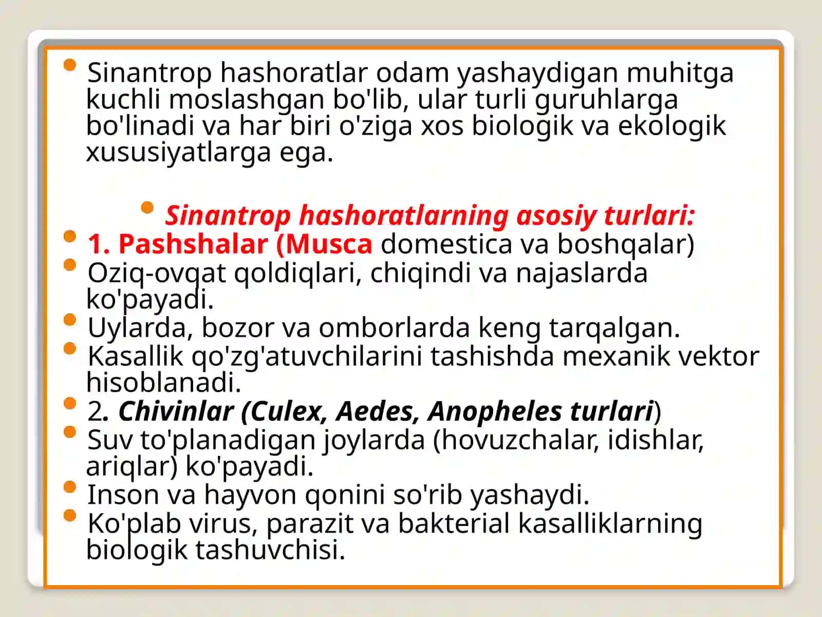 Sinantrop hashoratlar Oʻqituvchilar uchun 4