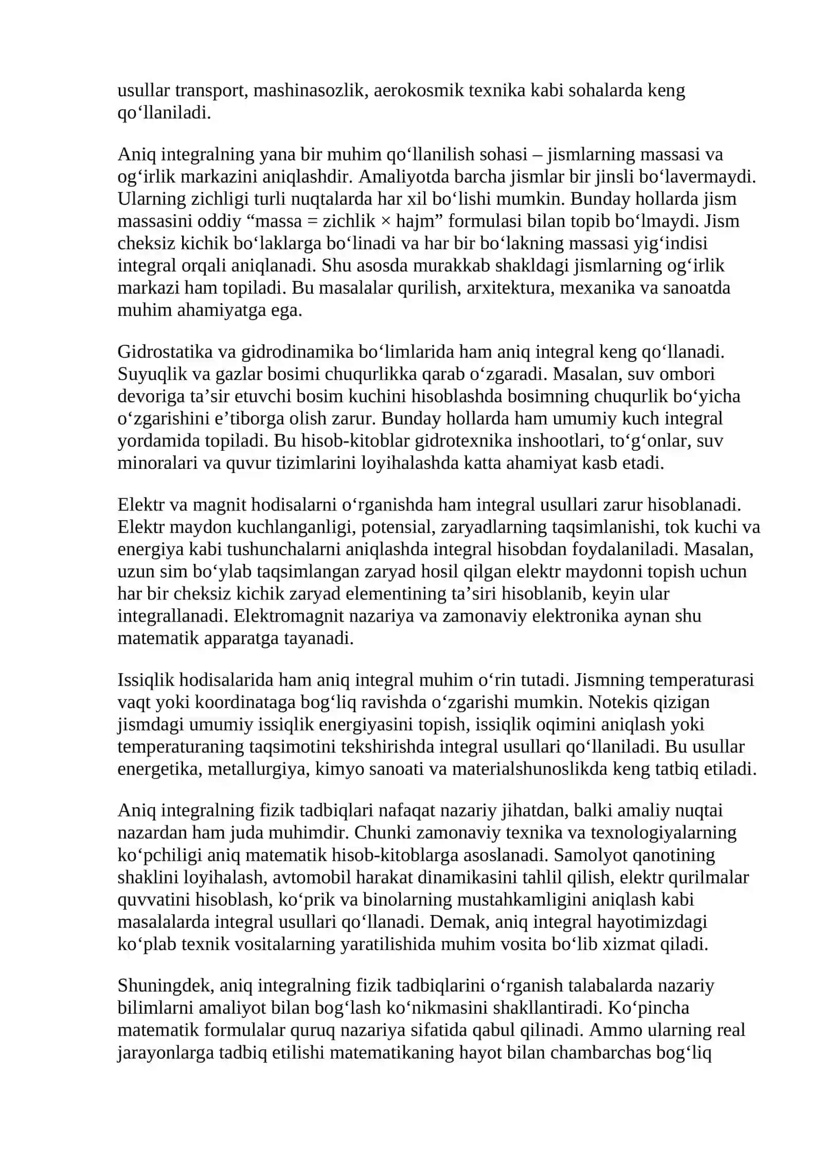 Aniq integralning fizika tadbiqlari 4