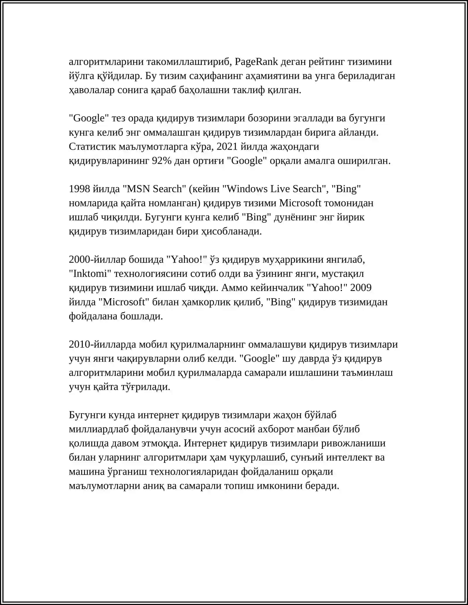 INTERNET QIDIRUV TIZIMIDA AXBOROTLAR QIDIRISH VA TANLANGAN AXBOROTLARNI OLISH 4
