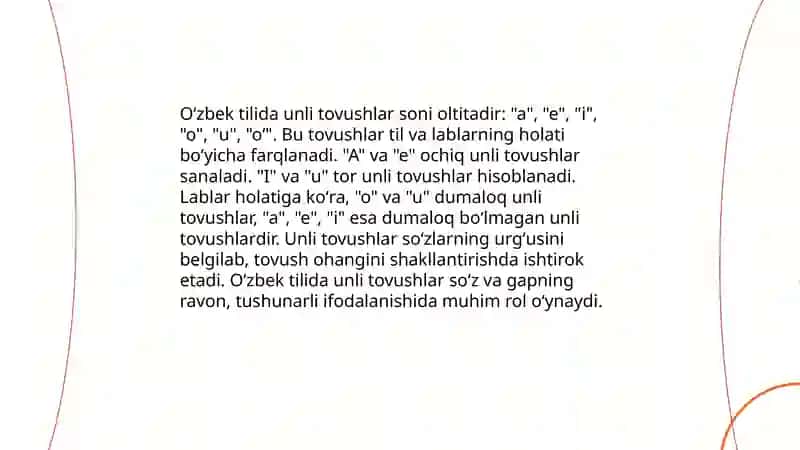 Unli va undosh tovushlar tasnifi 4