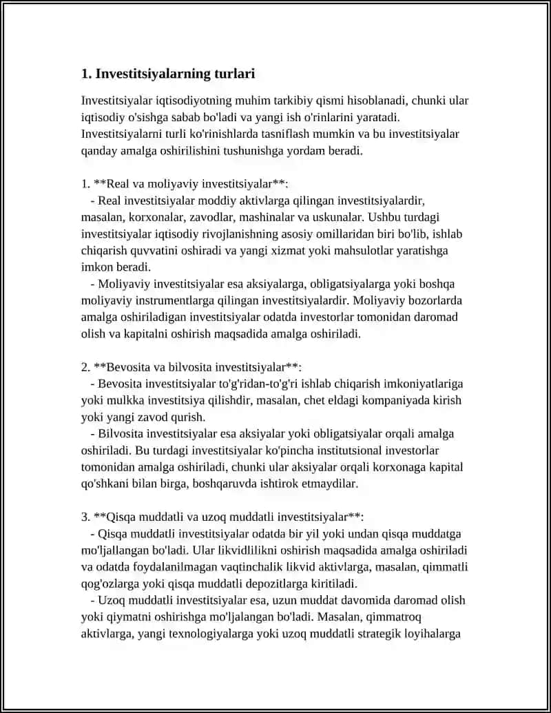 MOLIYAVIY LOYIHALARDA INVESTITSIYALAR DAROMADI 4