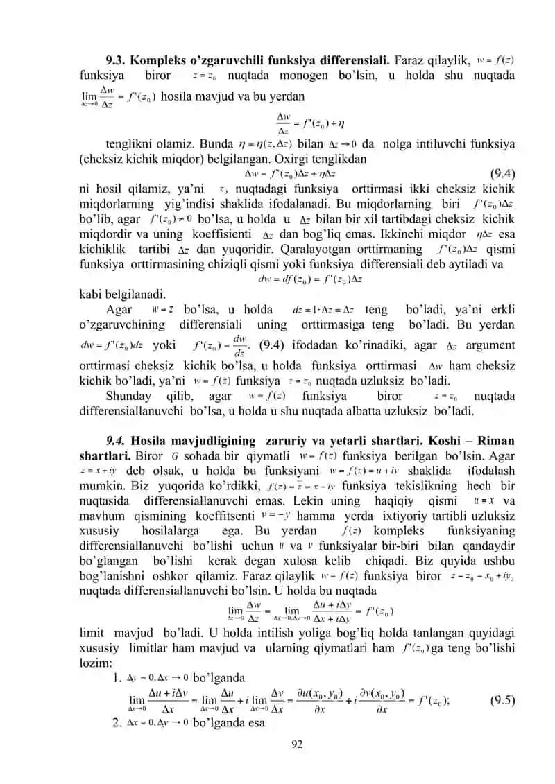 Kompleks o’zgaruvchili funksiyalar 4