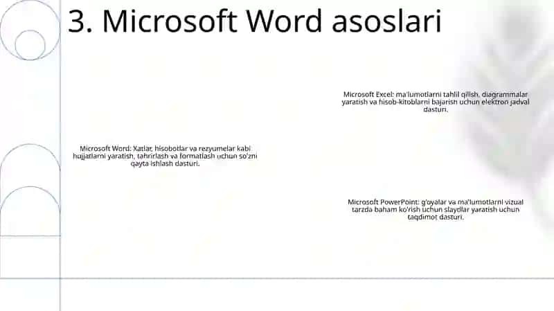 Microsoft Office Word, Excel va PowerPoint Dasturlari 4
