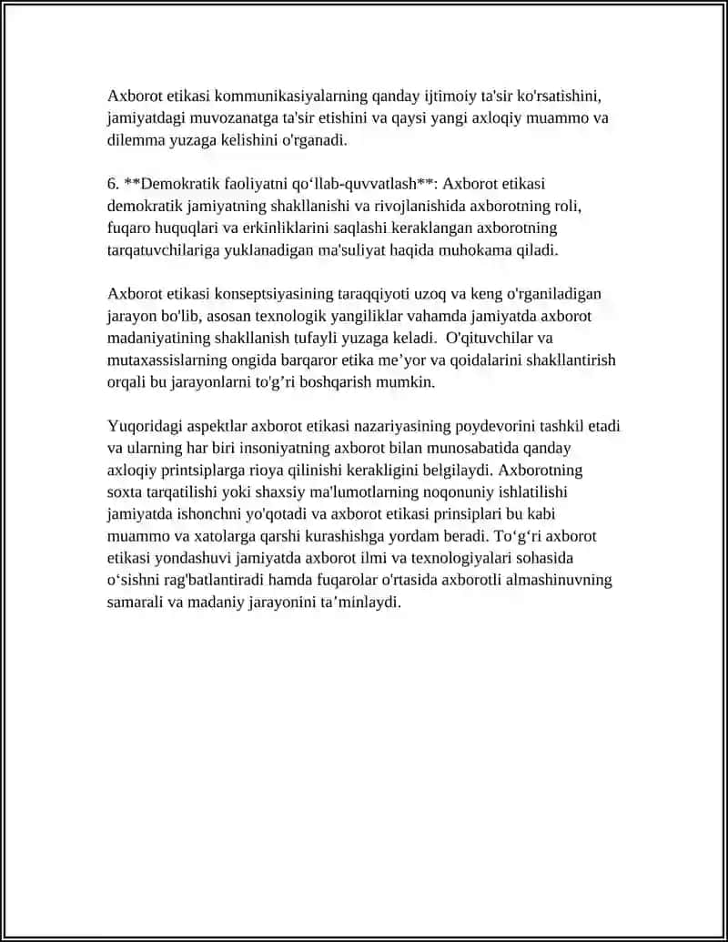 AXBOROT ETIKASI MAVZUSIGA MUSTAQIL ISH YOZIB BER 4