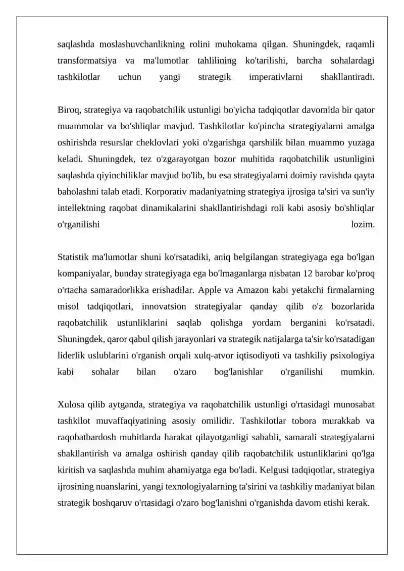 Raqobatchilik ustunligi strategiyasi 4