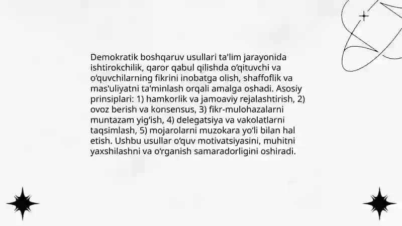 An'anaviy boshqaruv usullari ta'lim jarayonida 4