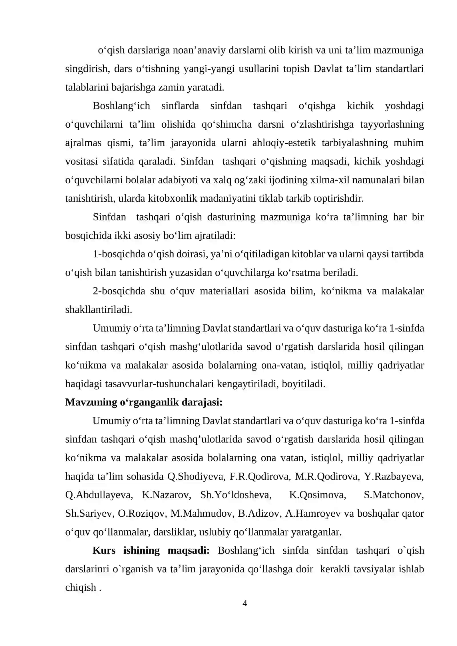 SINFDAN TASHQARI OʻQISH ASOSIY BOSQICH DARSLARINI TASHKIL ETISH(4-SINIF) 4