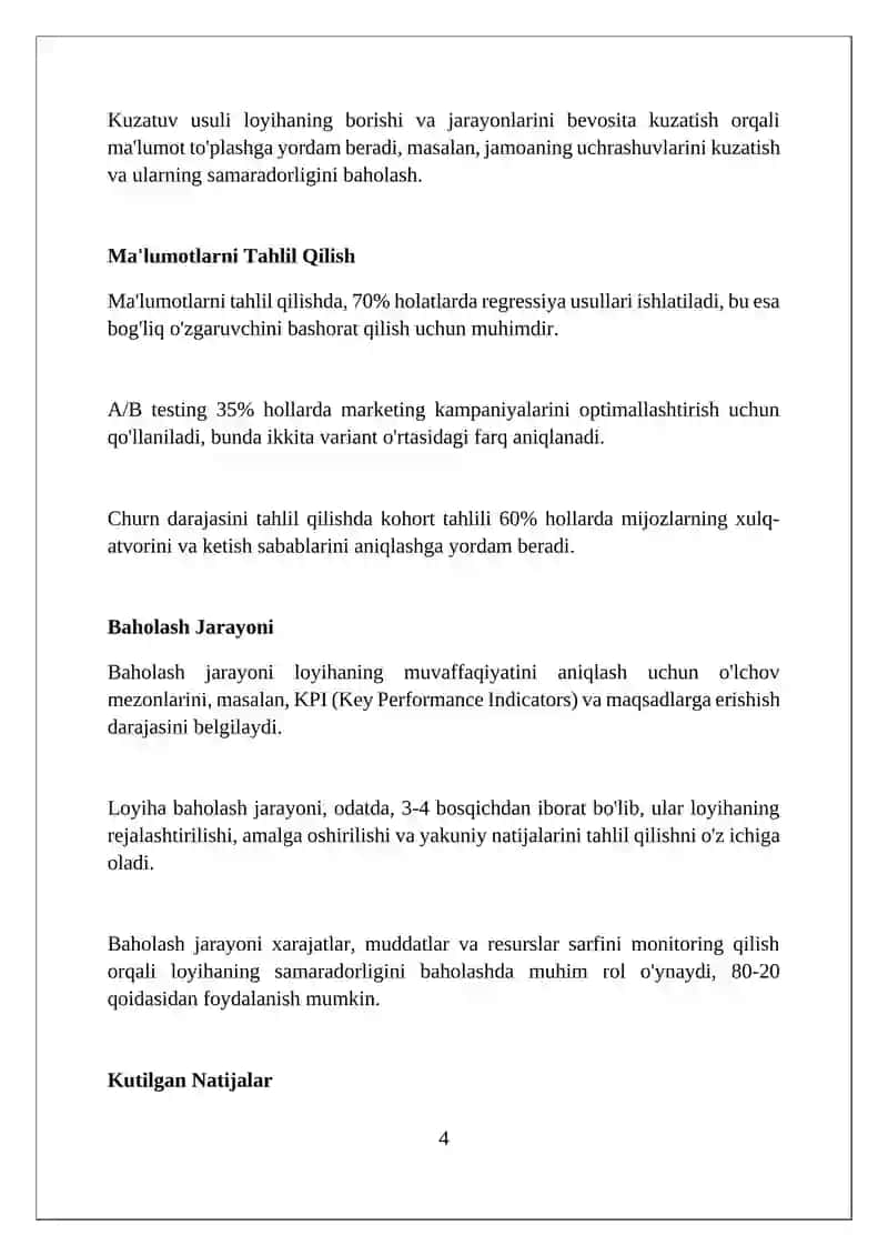 Loyiha jarayonlarini baholash 4