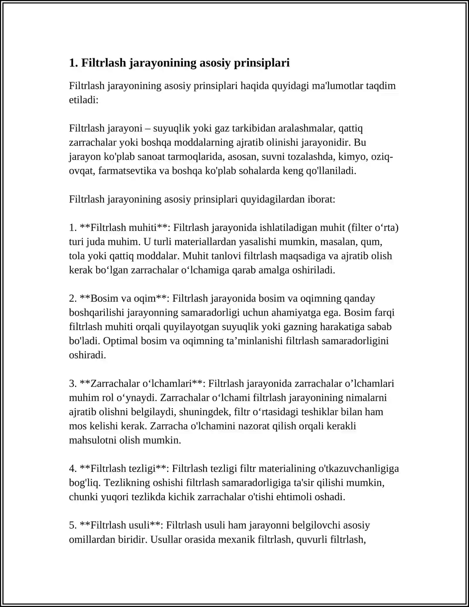 FILTRLASH VA SUYUQLIKLARNI AJRATISH JARAYONLARINI LOYIHALASH 4