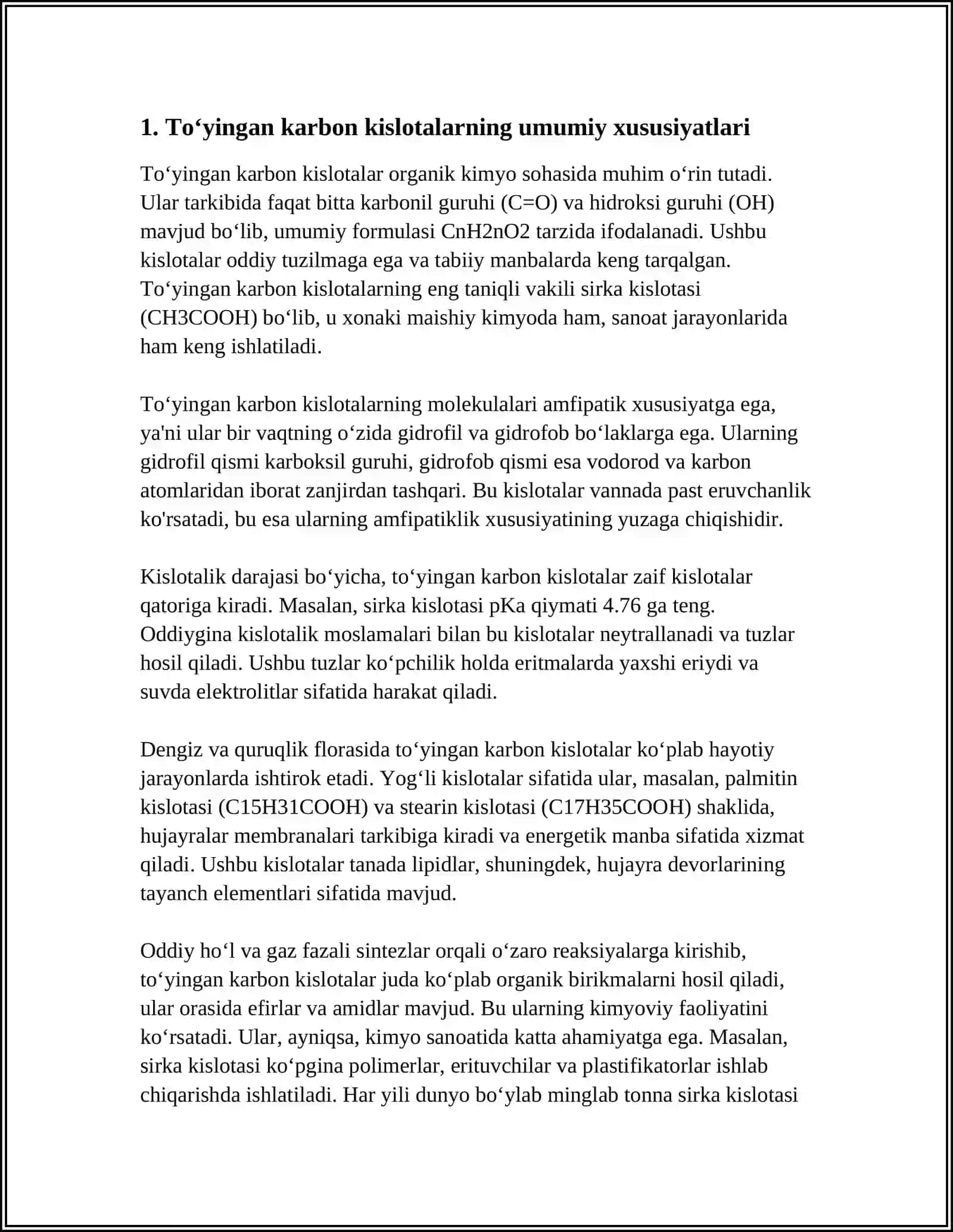 Toʻyingan va toʻyinmagan karbon kislotalarni hossalari 4