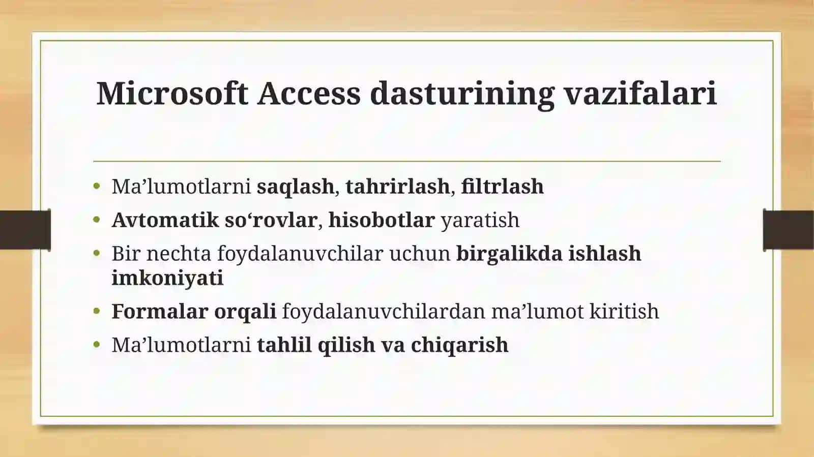 Microsoft Access dasturi, uning asosiy obyektlari 4
