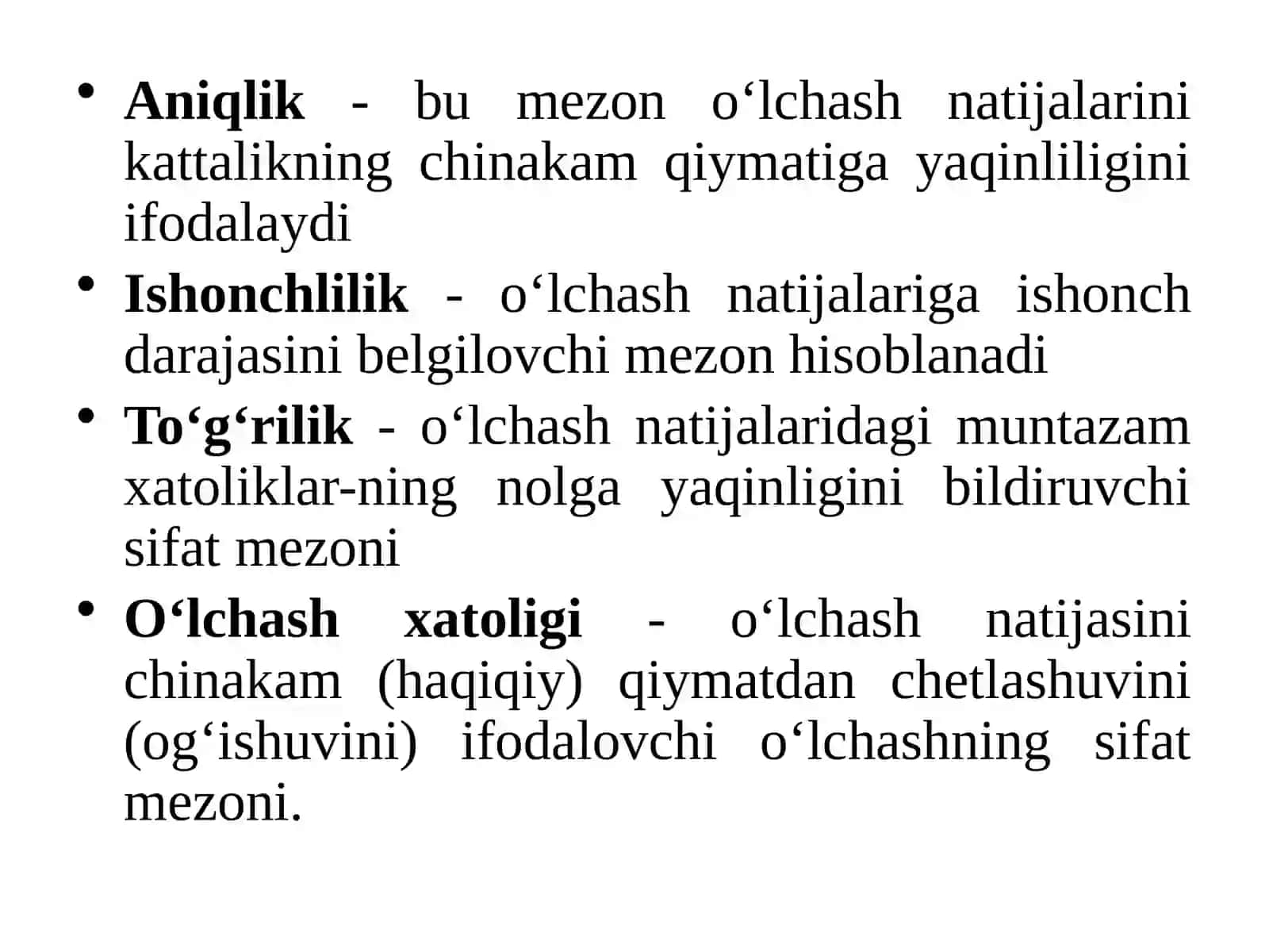 O‘lchashxatoliklarinianiqliksinfiasosidame’yorlashvabaxolash 4