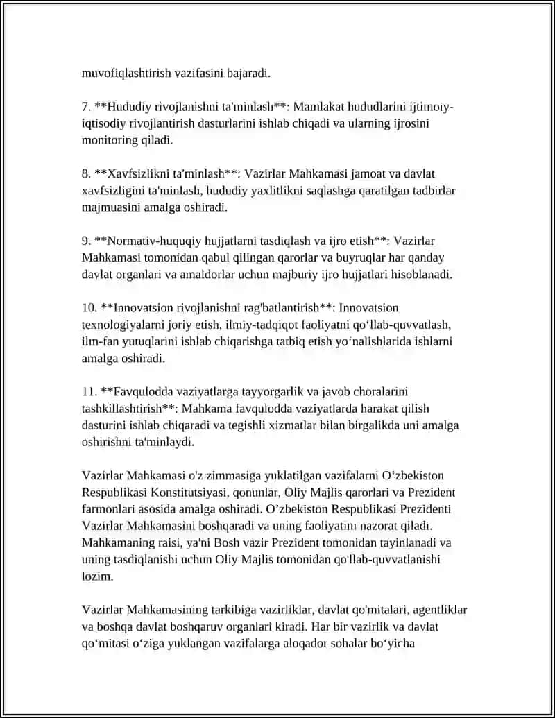 OʻZBEKISTON RESPUBLIKASI VAZIRLAR MAHKAMASI 4