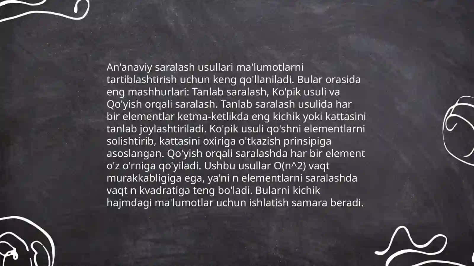 Malumotlarni saralash usullarini tasnifi 4