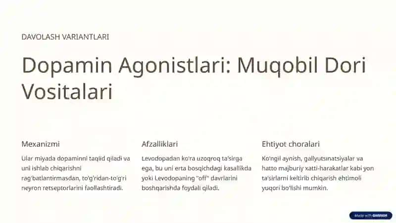 Parkinson kasalligini davolashda dori vositalari 4