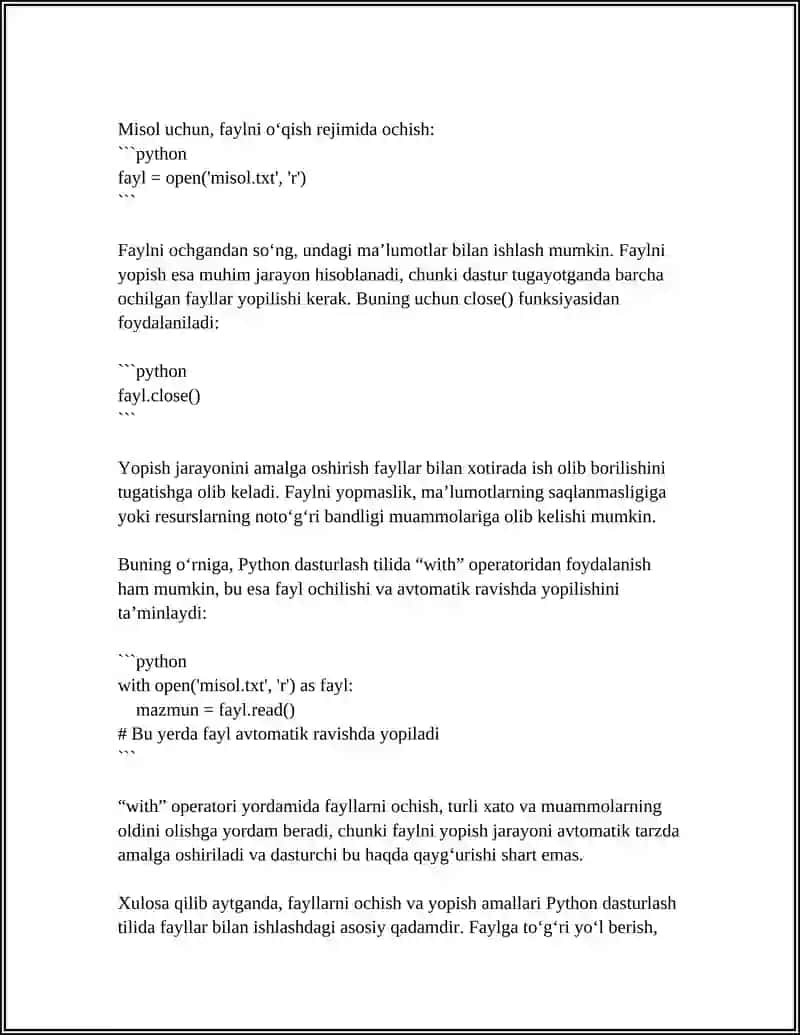 PATHON DASTURLASH TILIDA FAYILLAR VA ULARDAN FOYDALANISH 4