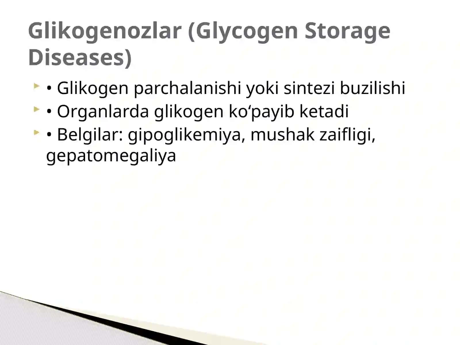Glikogen kasalliklari: Glikogenoz va Aglikogenozlar 4