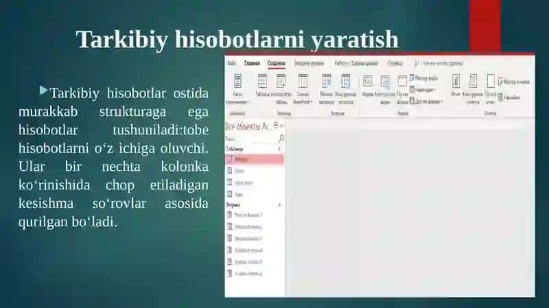 MsAccess da Hisobotlar yaratish va ularni chop etish 4