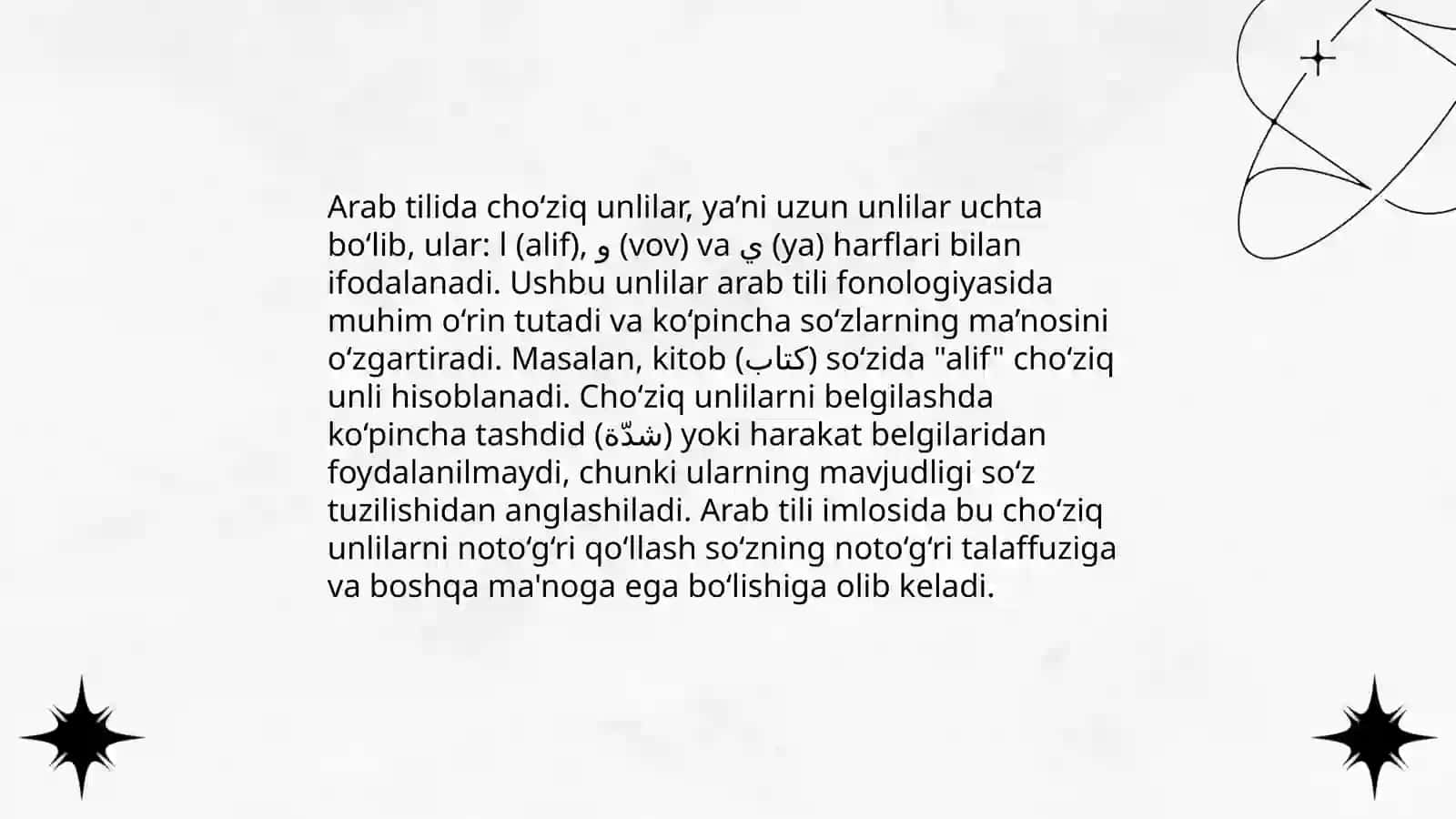 Arab tilida qisqa va cho'ziq unlilar 4