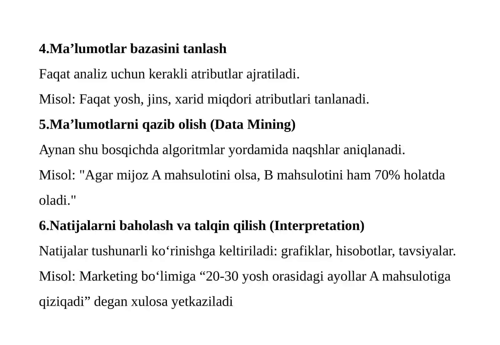 Ma’lumotlarni qidirish (Data Mining) jarayoni 4