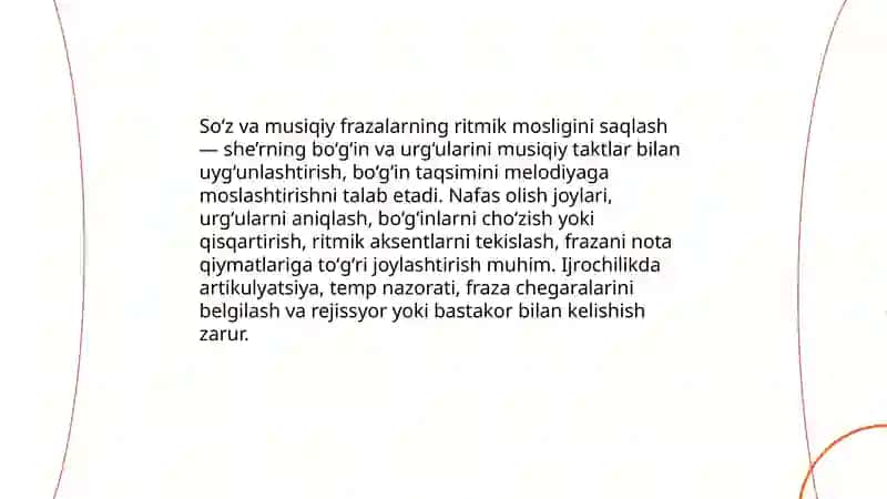 Ashulaning she’ri va musiqiy matinda aniq ijro etish 4
