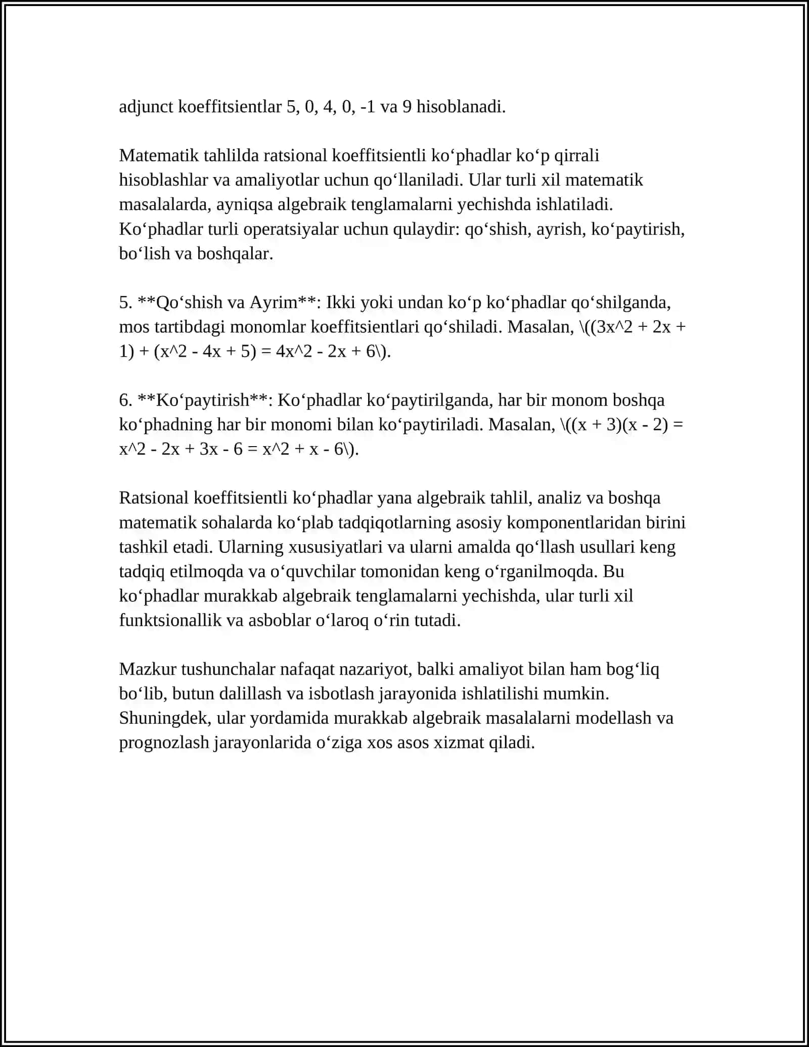 RATSIONAL KOEFFITSIENTLI KOʻPHADLAR 4