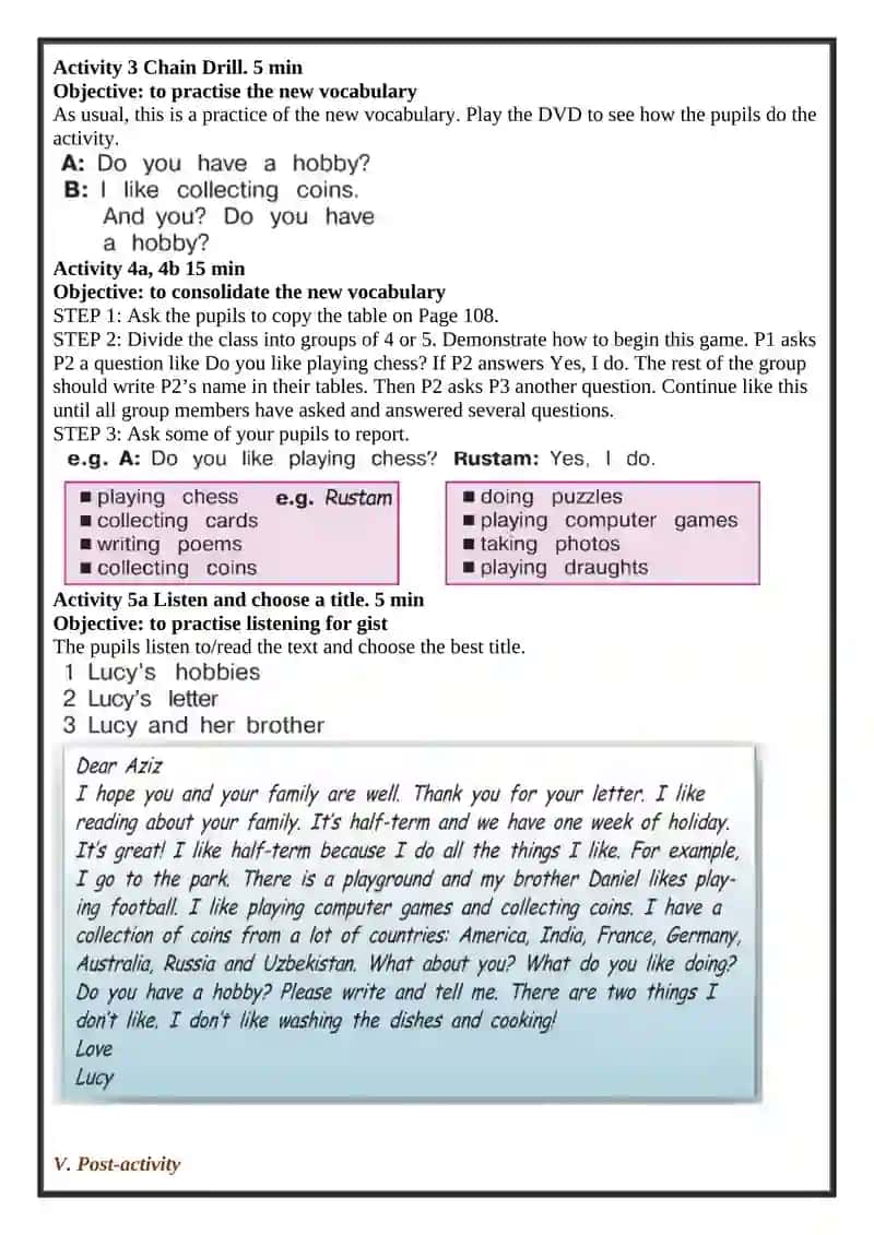 Activities for 2nd grade English class 4