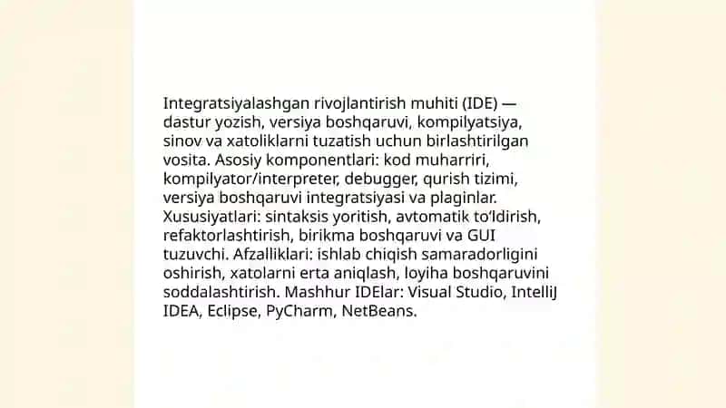 Dasturiy ta’minotni ishlab chiqish vositalari 4