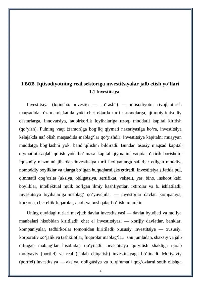 Iqtisodiyotning real sektoriga investitsiyalar jalb etish yo’llari 4