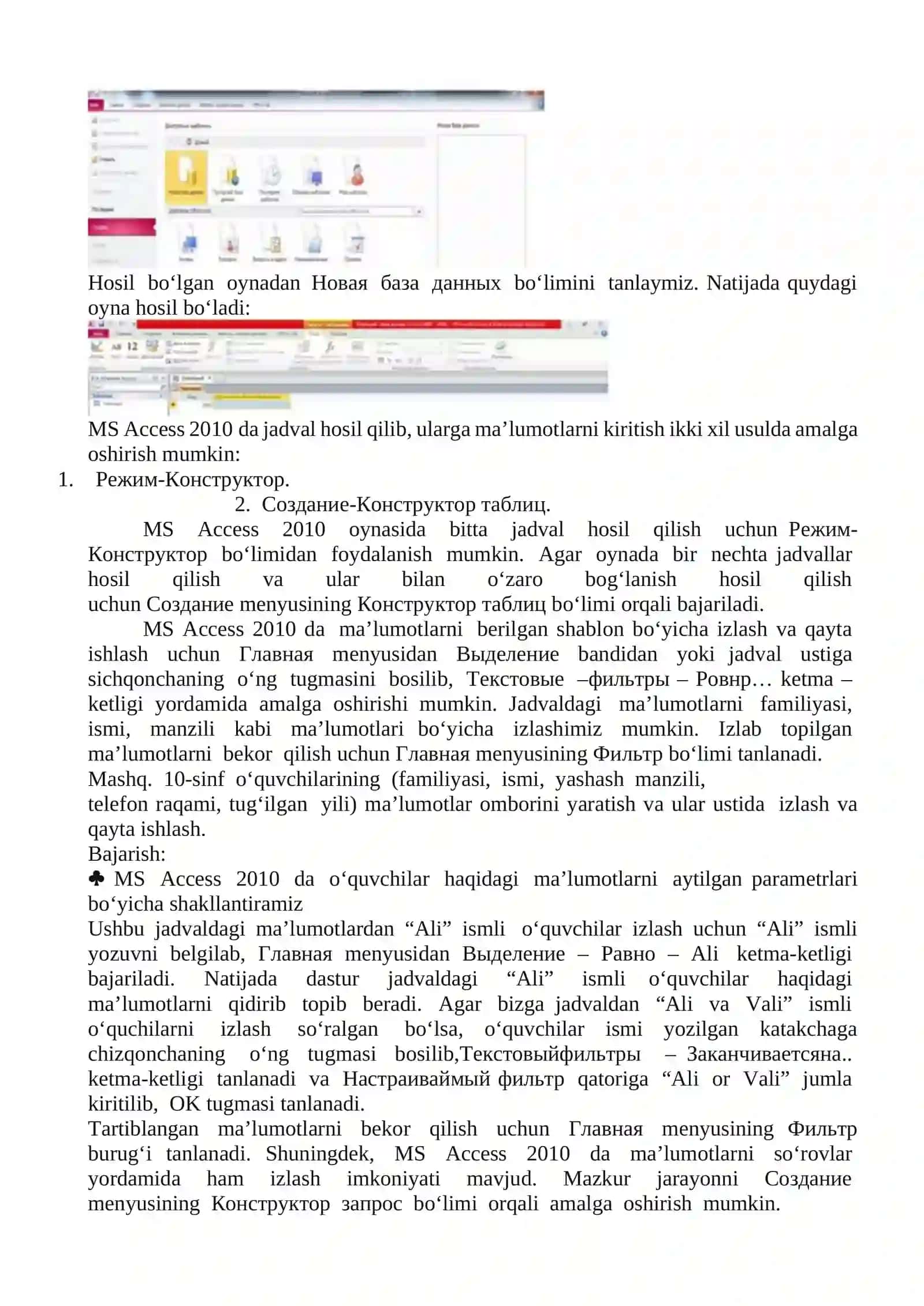Microsoft Access Ma'lumotlar Bazasini Yaratish 4