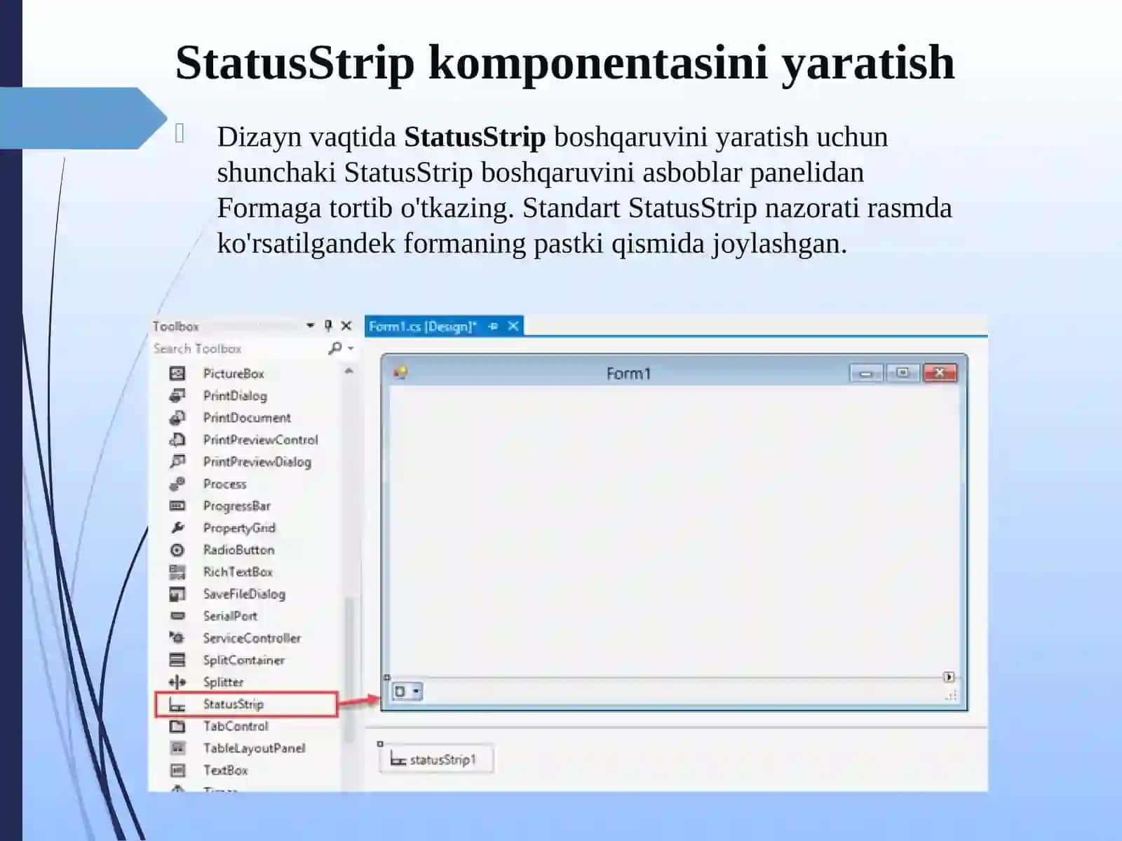 StatusStrip komponentasi tasnifi 4