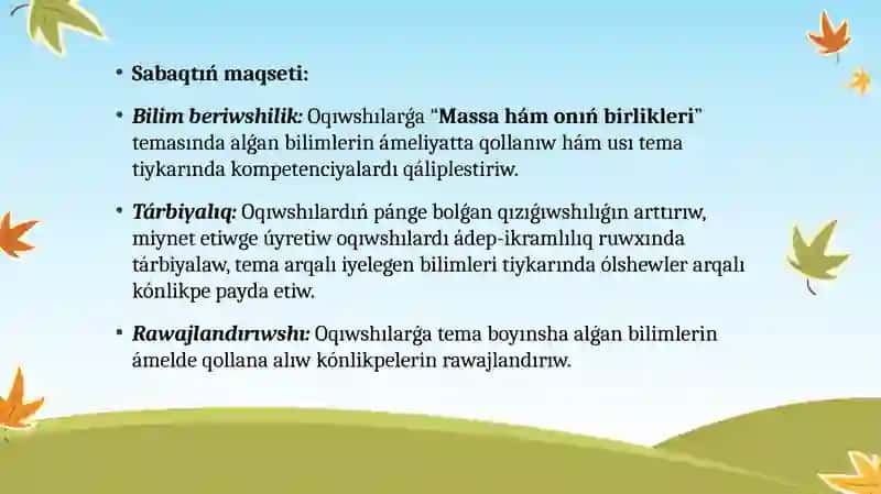 Massa hám onıń birlikleri 4