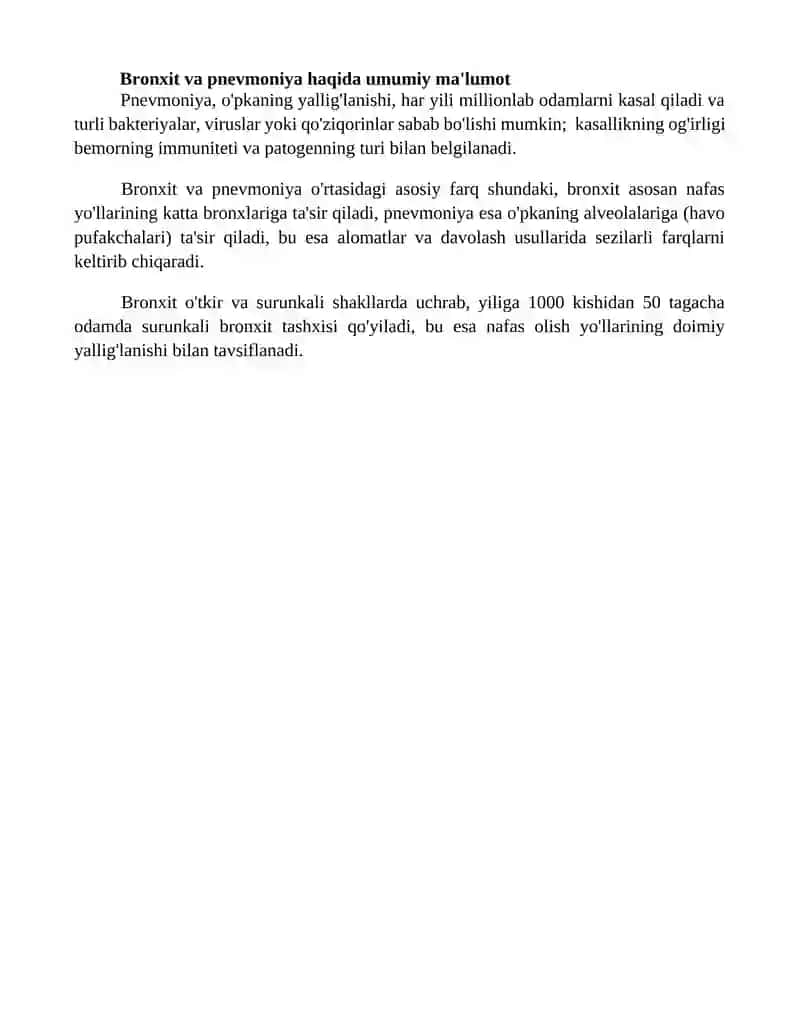 Nafas olish a'zolari kasalliklari bronxit va zotiljam hamshiralik ishi 4