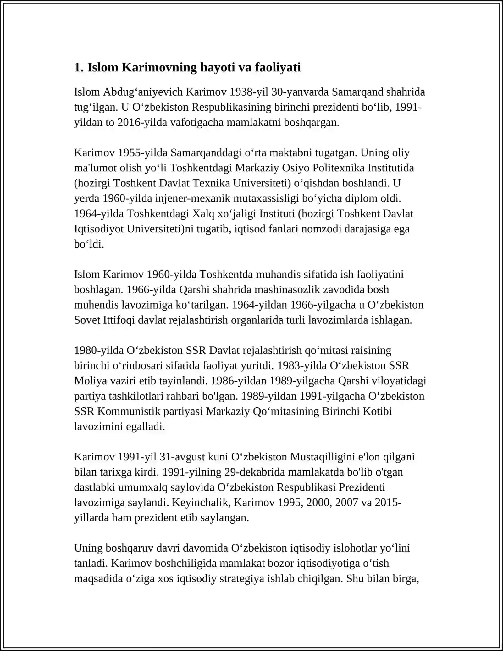 ISLOM KARIMOV O’ZBEKISTON RESPUBLIKASINING BIRINCHI PRIZIDENTI 4