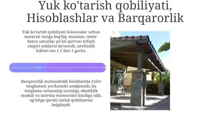 Ustunlar va Tomlar: Turlari va Materiallari 4