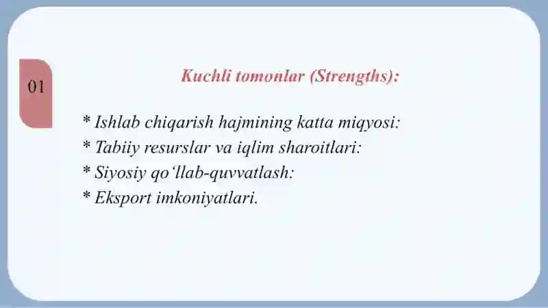Paxta sanoati SWOT tahlili. 4