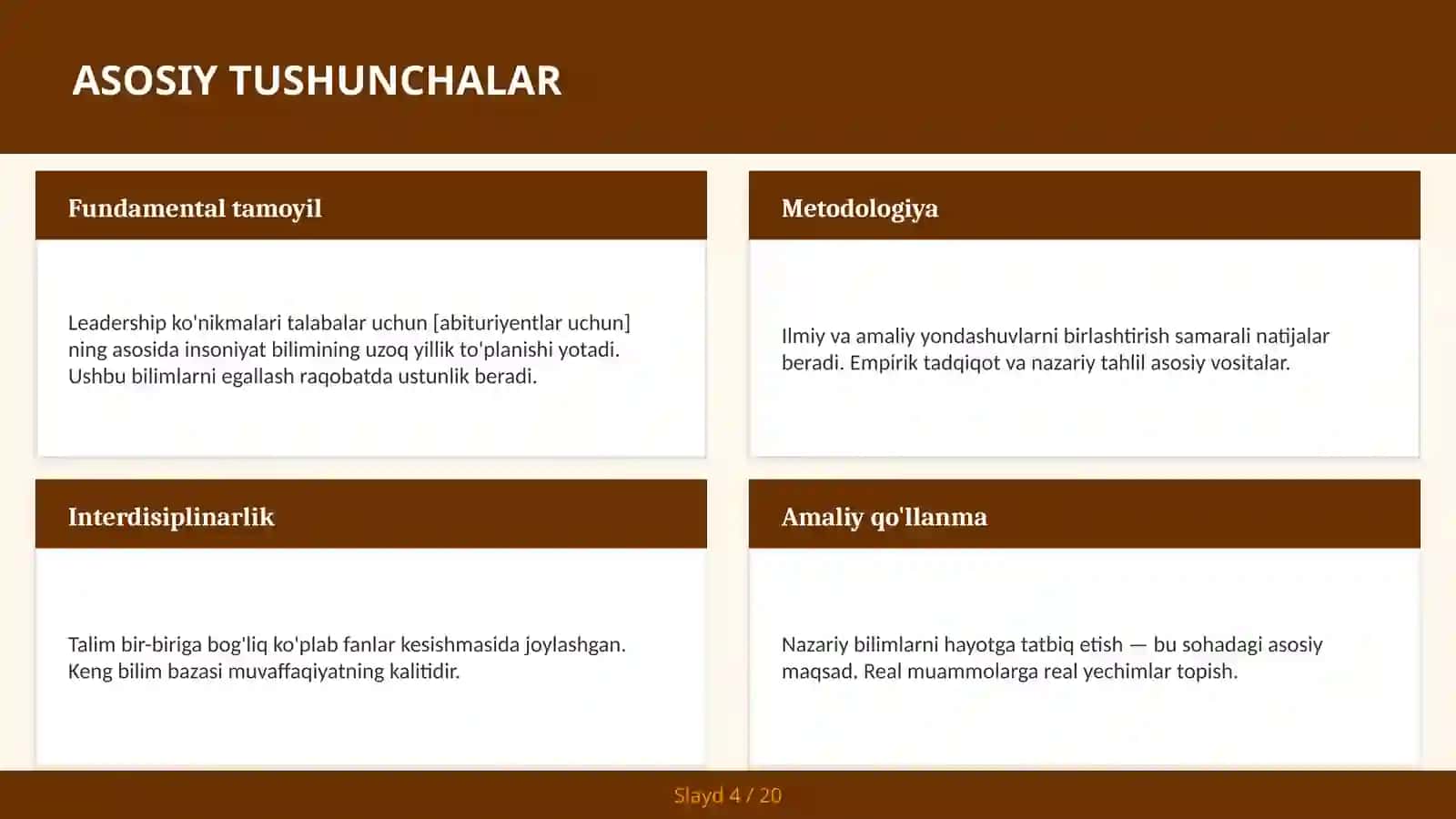 Leadership ko'nikmalari talabalar uchun [abituriyentlar uchun] 4