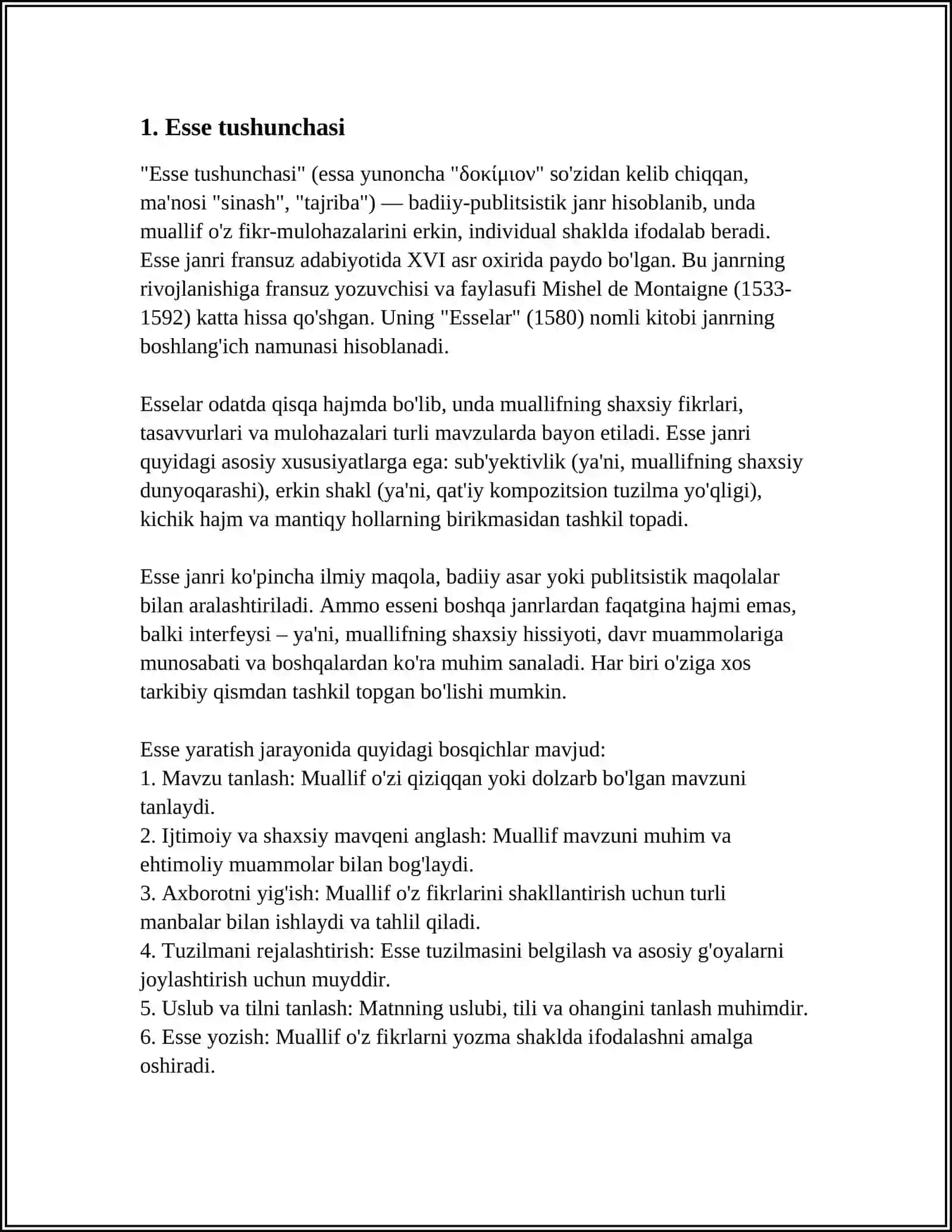 ESSE HAQIDA TUSHUNCHA. ESSE TURLARI 4
