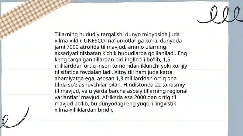Tillarning hududiy boʻlinishi va tillar oʻrtasidagi aloqa 4