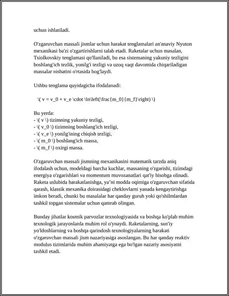 O'ZGARUVCHAN MASSALI JISMNING HARAKATI 4