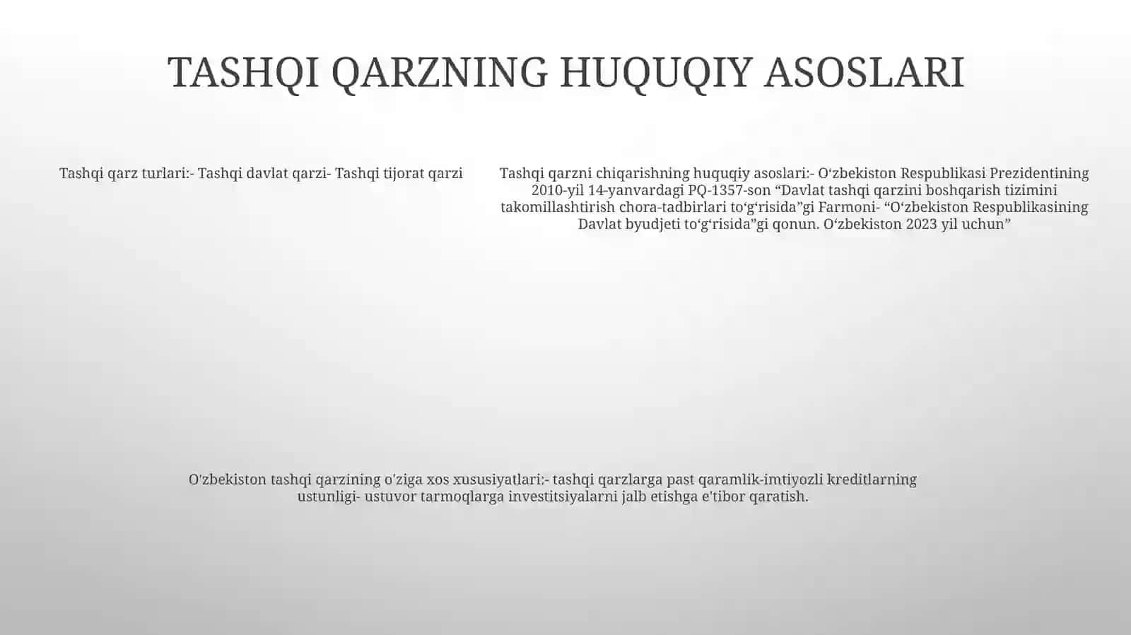 O‘Zbekiston Respublikasining Davlat Tashqi Qarzi, Uning Xususiyatlari 4