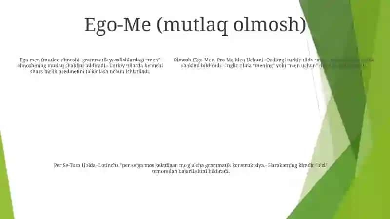 Olmosh (Ego- Men,Pro Me-Men Uchun,Per Se-Toza Holda) 4