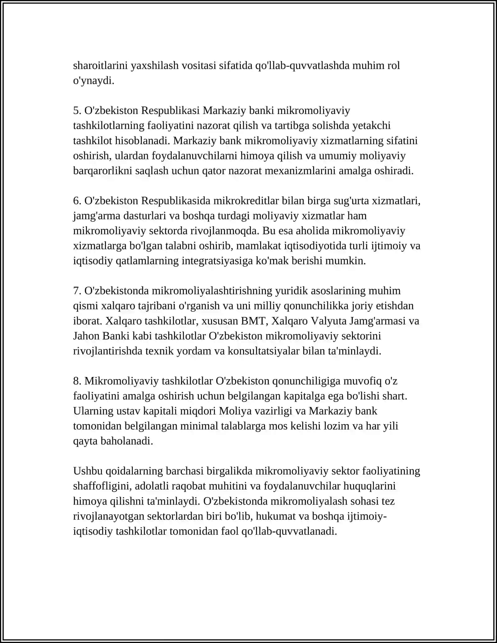 MIKROMOLIYALASH TO’G’RISIDA QONUNCHILIK 4